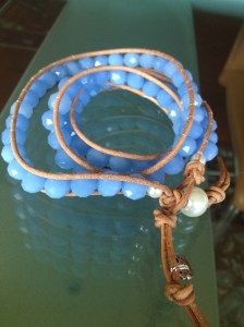 Chan Luu, genuine leather and light blue glass beads